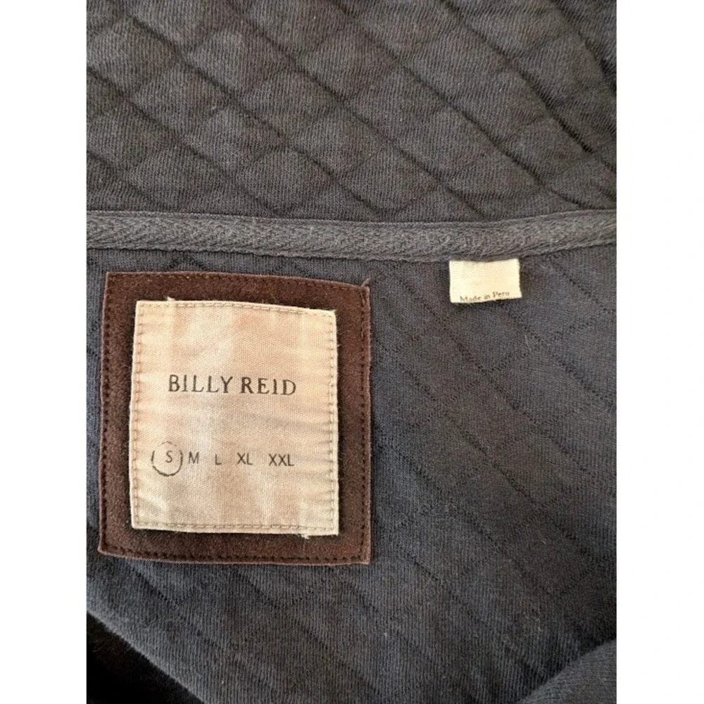 Billy Reid Quilted Full Zip Jacket Mens SMALL Blue w/ Brown Elbow Patches